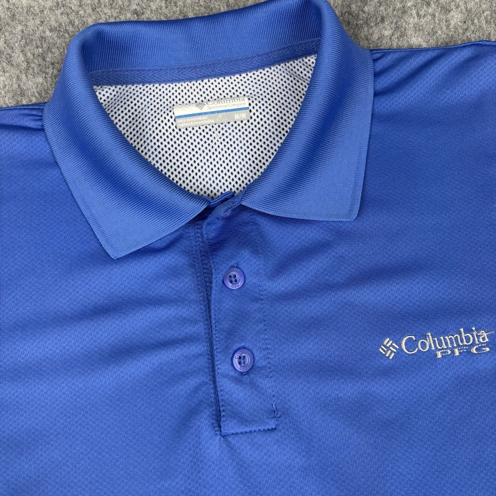 Columbia PFG Vented Polo Shirt Mens Medium Blue Short Sleeve Athletic Outdoors